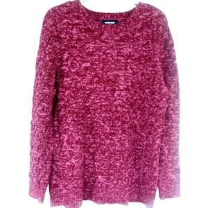 Lands‎ End Drifter Sweater Womens 1X Cable Knit Crewneck 100% Cotton Burgundy